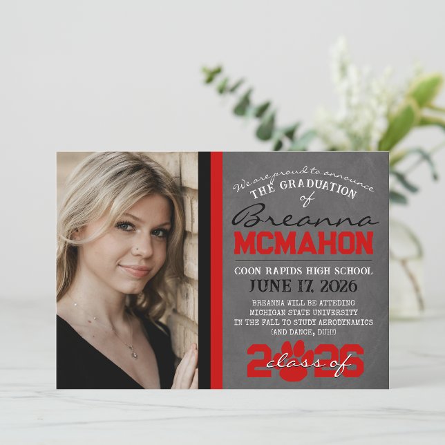 Red & Black Paw Print Graduation Announcement (Creator Uploaded)