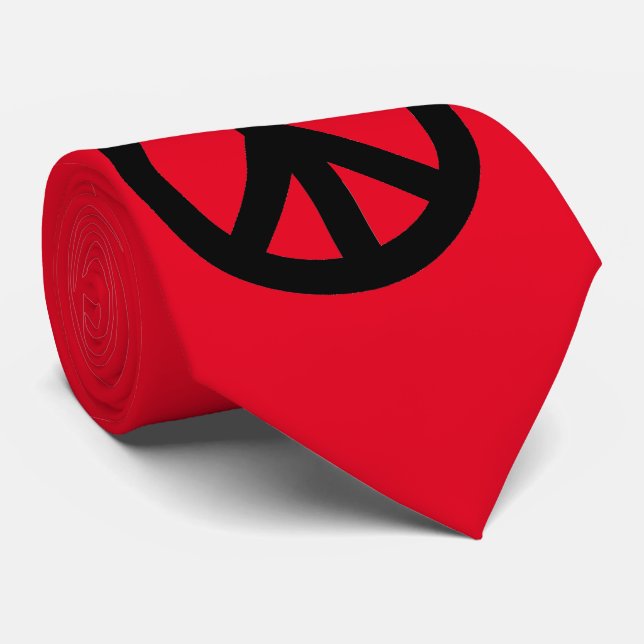 Red Black Peace Sign Symbol Pop Art Tie (Rolled)
