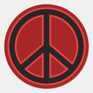 Red & Black Peace Symbol Classic Round Sticker