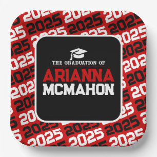 Red & Black Personalised Graduation Paper Plate