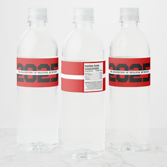 Red & Black Personalised Graduation Water Bottle Label (Creator Uploaded)