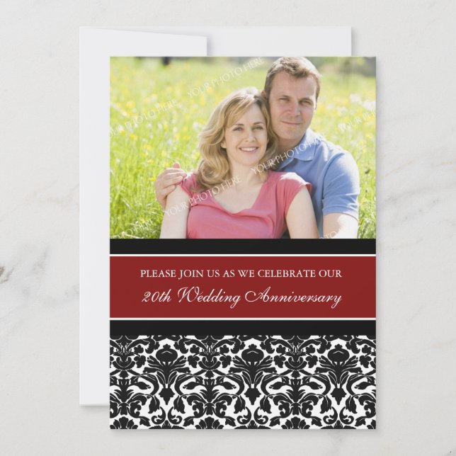 Red Black Photo 20th Anniversary Party Invitation (Front)