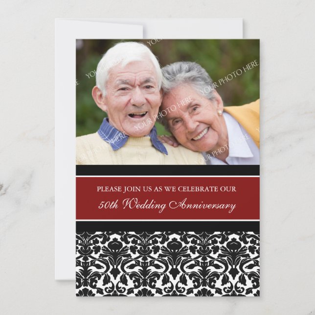 Red Black Photo 50th Anniversary Party Invitation (Front)