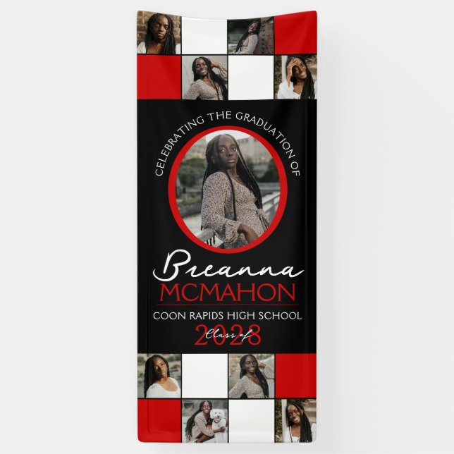Red & Black Photo Collage Graduation Vinyl Banner (Vertical)