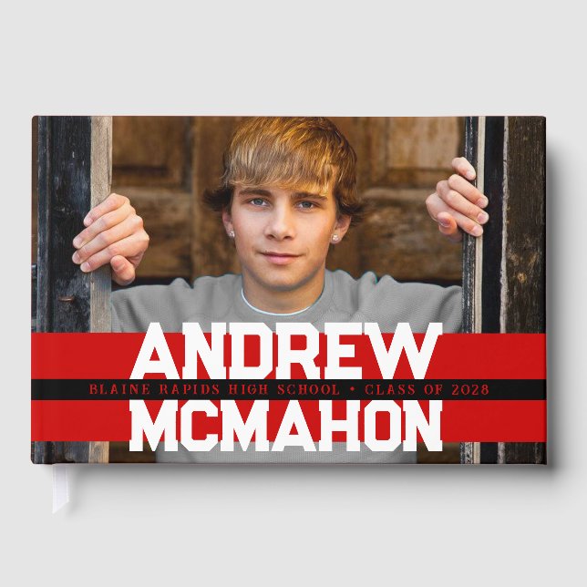 Red & Black Photo Graduation Personalised Guest Book (Front)