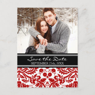 Red Black Photo Save the Date Wedding Postcards