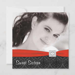 Red Black Photo Sweet Sixteen Birthday Party Invitation