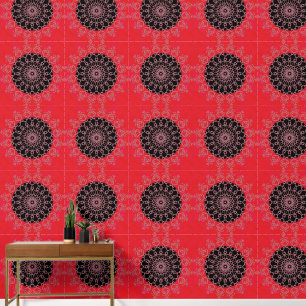 Red Black Pink Mandala Abstract Floral Wallpaper