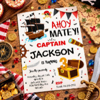 Red Black Pirate Birthday Invitation