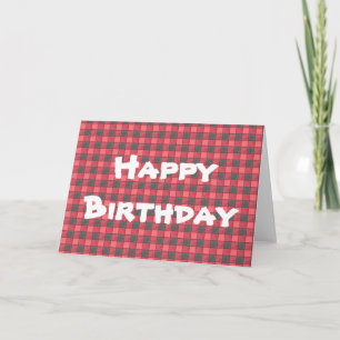 Red Black Plaid Check Happy Birthday Card