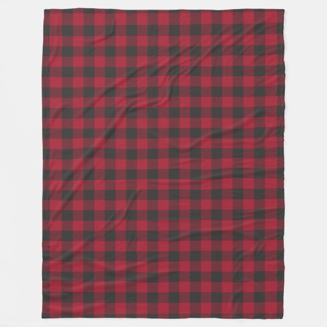 Red Black Plaid Check Pattern Fleece Blanket (Front)