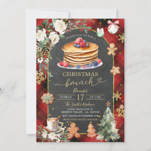Red Black Plaid Christmas Flanel Brunch Party Invitation