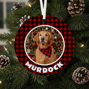 Red & Black Plaid Christmas Personalized Pet Metal Tree Decoration