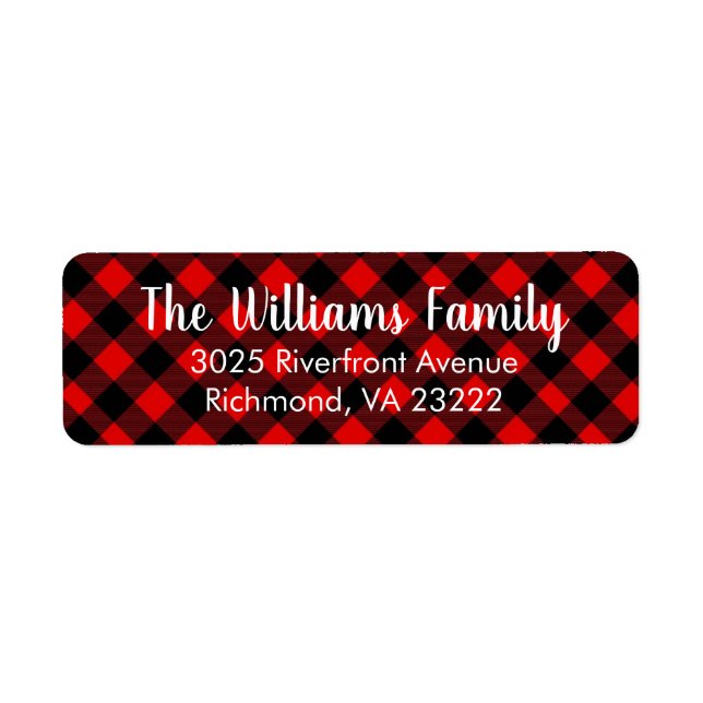 Red Black Plaid Christmas Return Address Label (Front)