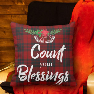 Red Black Plaid   Count Your Blessings   Christmas Cushion
