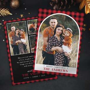 Red & Black Plaid Family Photo Christmas Holiday Card