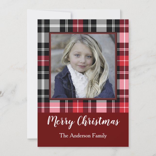 Red Black Plaid Holiday Card (Front)