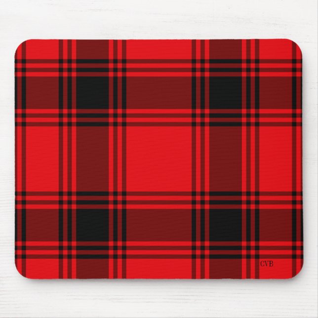 Red & Black Plaid Initial Mouse Pad (Front)