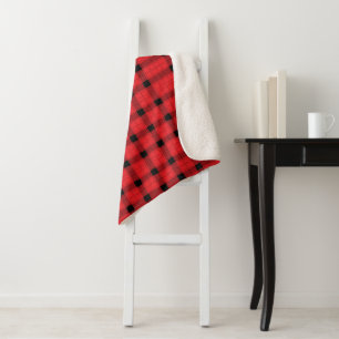 Red Black Plaid Minimalist Christmas  Sherpa Blanket