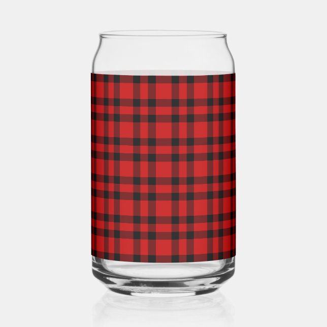 Red Black Plaid Pattern Can Glass (Front)