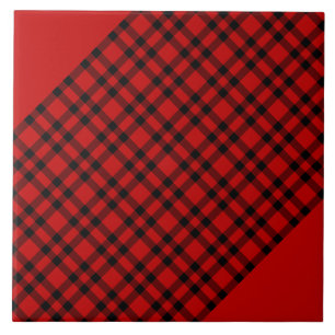 Red Black Plaid Pattern Ceramic Tile