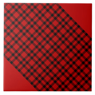 Red Black Plaid Pattern Ceramic Tile
