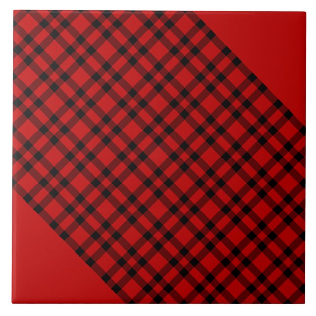 Red Black Plaid Pattern Ceramic Tile (Front)