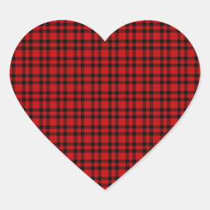 Red Black Plaid Pattern Heart Sticker