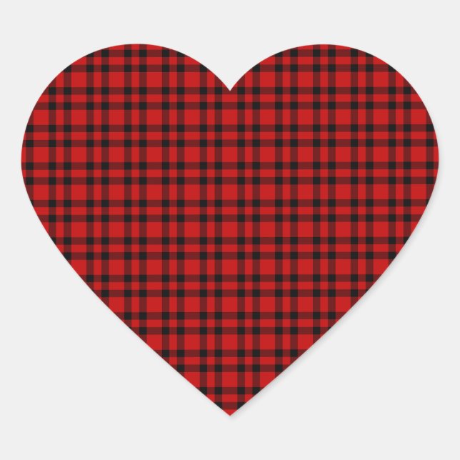 Red Black Plaid Pattern Heart Sticker (Front)