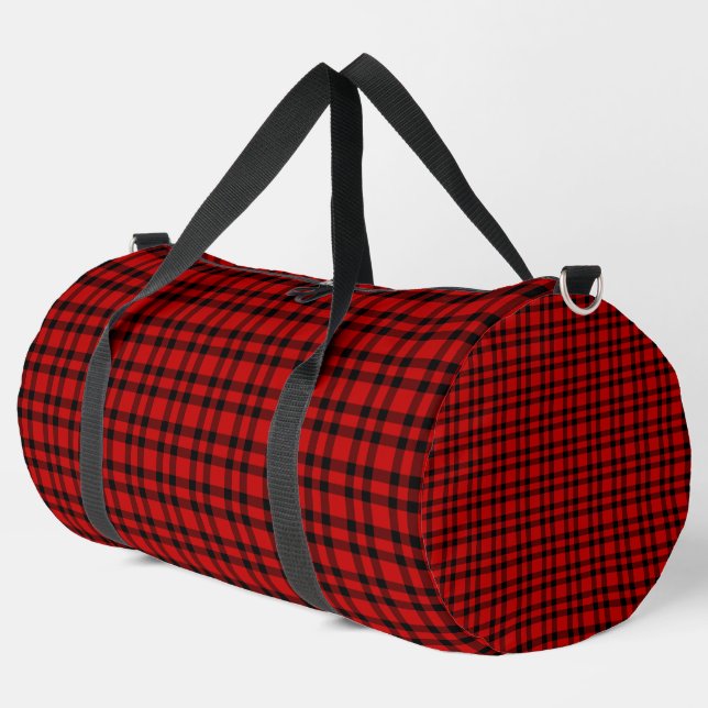 Red Black Plaid Pattern Large Duffle Bag (Left Corner)