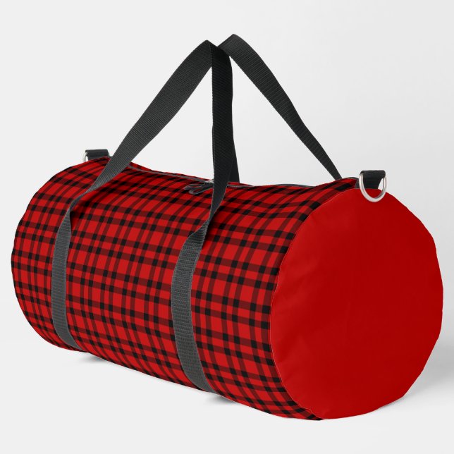 Red Black Plaid Pattern Large Duffle Bag (Left Corner)
