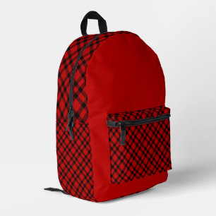 Red Black Plaid Pattern Printed Backpack