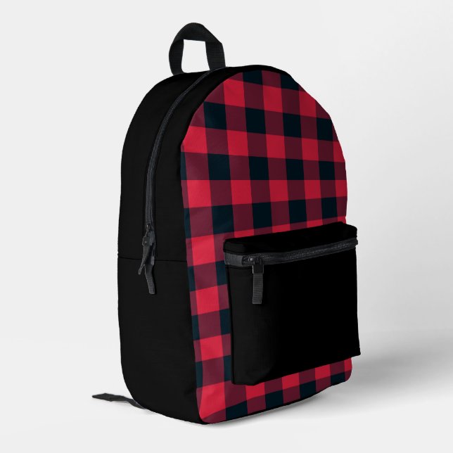 Red Black Plaid Pattern Printed Backpack (Back Corner Left)