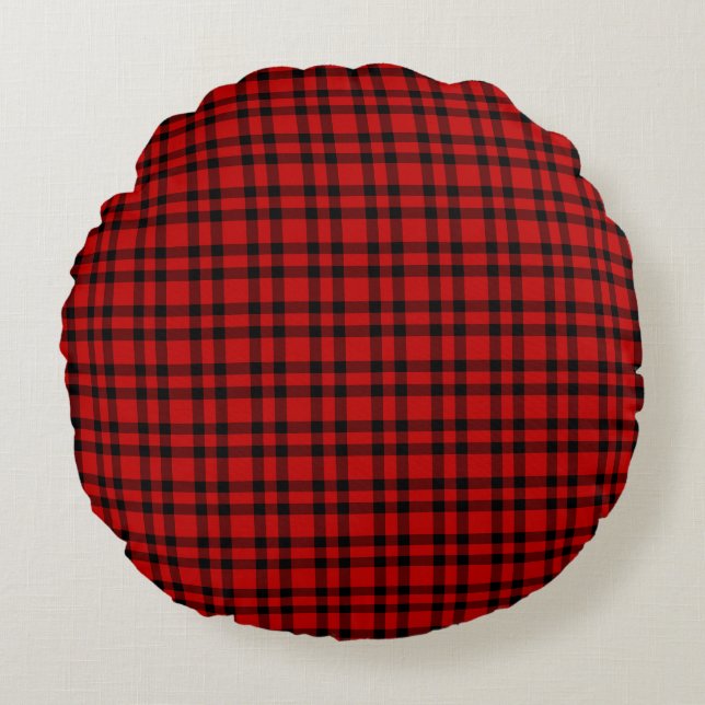 Red Black Plaid Pattern Round Cushion (Front)
