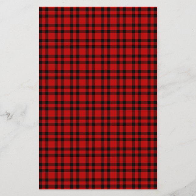 Red Black Plaid Pattern Stationery (Front)