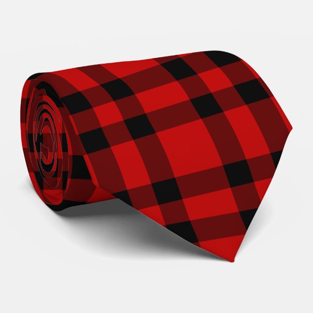 Red Black Plaid Pattern Tie (Rolled)