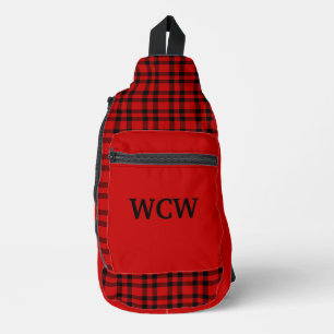 Red Black Plaid Personalise Pattern Sling Bag