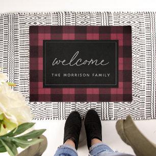 Red & Black Plaid Personalised Welcome Doormat
