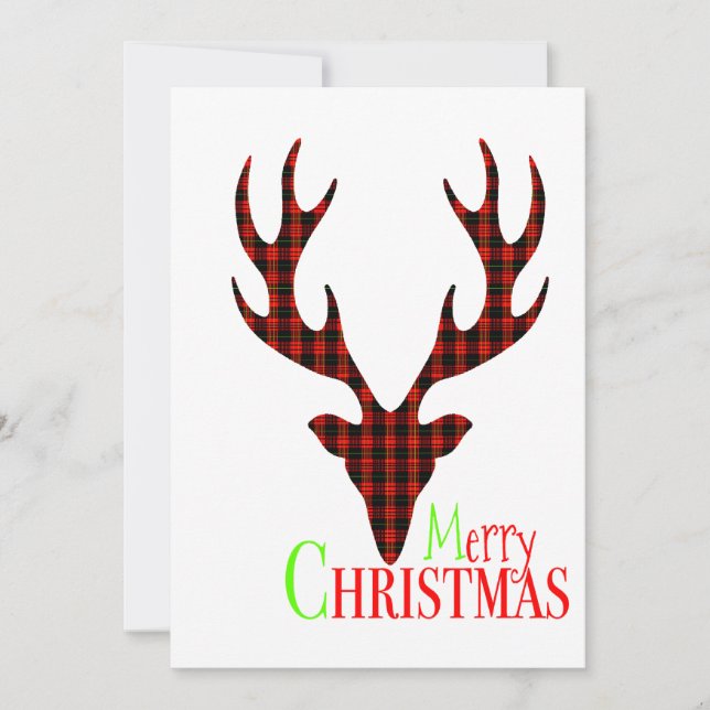 Red Black Plaid Reindeer Christmas Greeting Cards (Front)