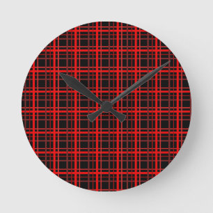 Red & Black Plaid Round Clock
