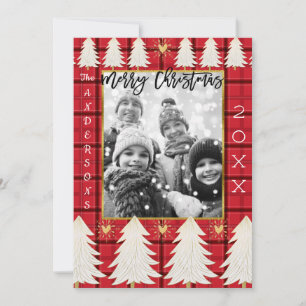 Red Black Plaid & White Trees Rustic Holiday Photo