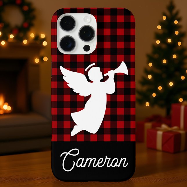 Red & Black Plaid with Angel Custom Name Case-Mate iPhone Case (Creator Uploaded)