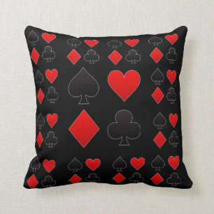 RED & BLACK PLAYING CARD  ART ON BLACK FROM ZAZZLE CUSHION