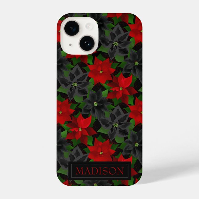 Red Black Poinsettia Goth Chrstimas iPhone Case (Back)