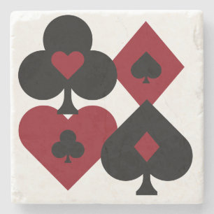 Red & Black Poker Card Deck Suits Stone Coaster