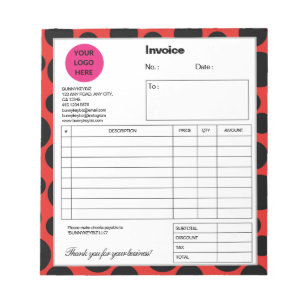 Red Black Polka Dot Company Business Shop Invoice Notepad