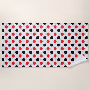 Red Black Polka Dots Textile Pattern Design Beach Towel
