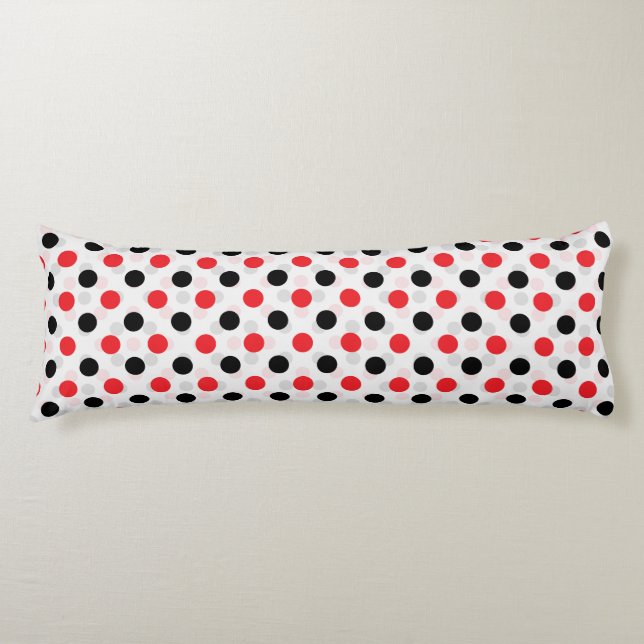 Red Black Polka Dots Textile Pattern Design Body Cushion (Front)
