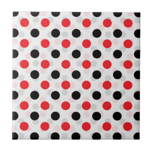 Red Black Polka Dots Textile Pattern Design Ceramic Tile