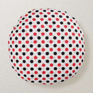 Red Black Polka Dots Textile Pattern Design Round Cushion